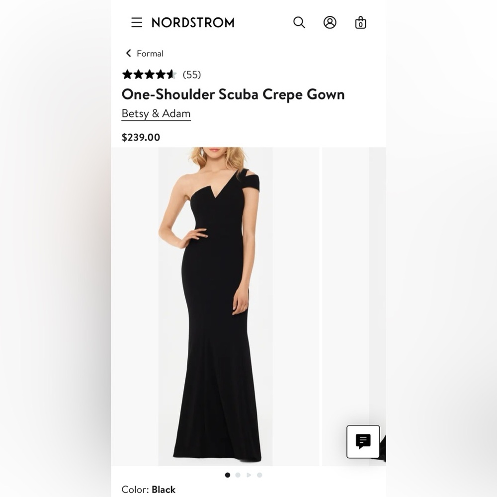 Betsy & Adam Elegant Black One-Shoulder Gown